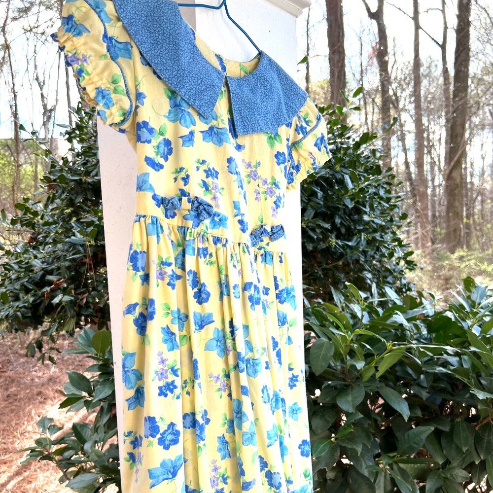 MOUSEFEATHERS VINTAGE GIRLS 6X SUN DRESS YELLOW BLUE FLORAL in 30350